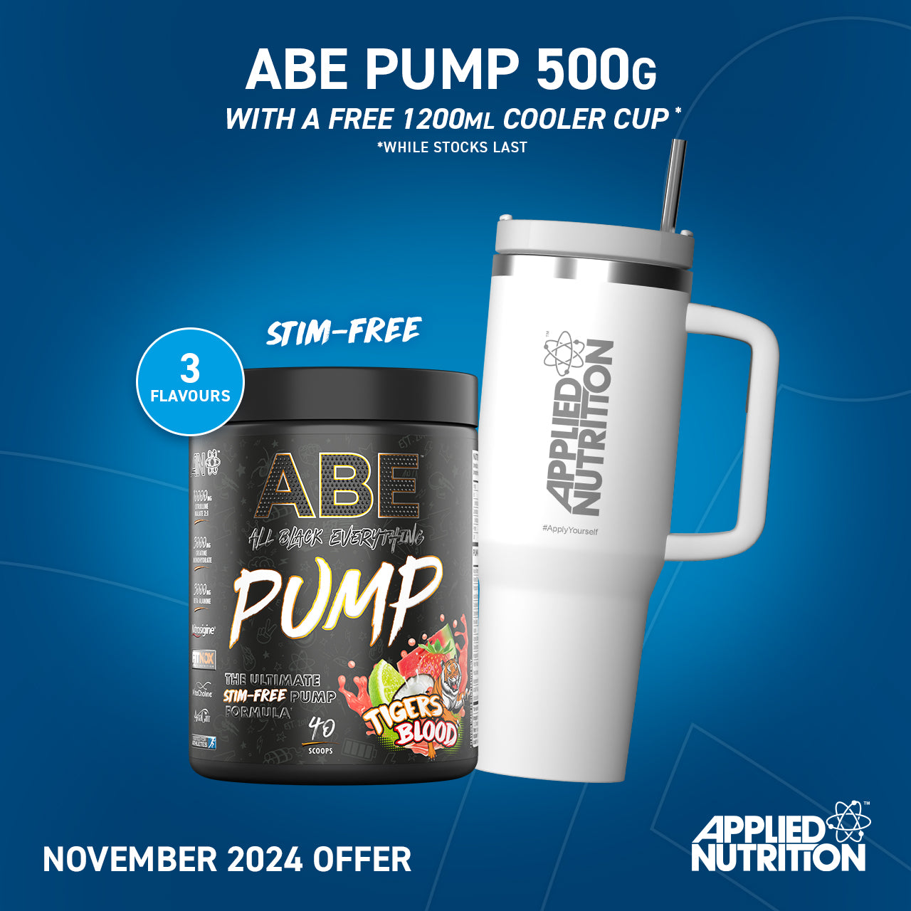 ABE Pump - Zero Stim Pre-Workout (500g) Pre- entreno sin estimulantes, con creatina y B12.