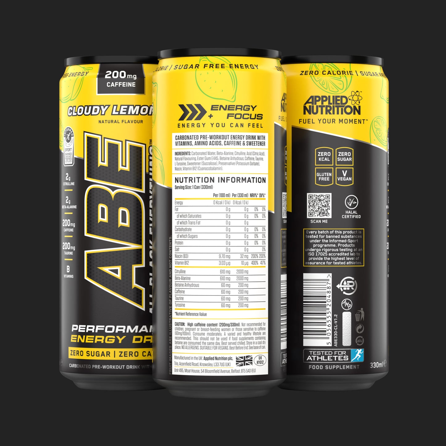 ABE - Energy & Performance Pre Workout Cans x12 - Sin azúcar.
