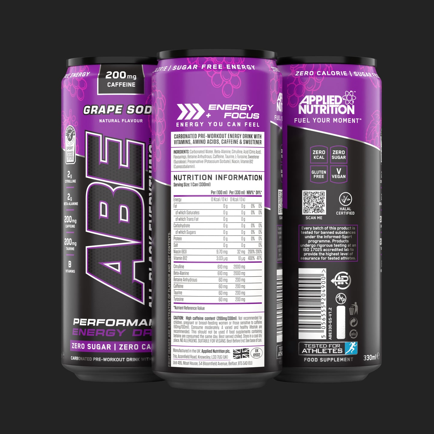 ABE - Energy & Performance Pre Workout Cans x12 - Sin azúcar.