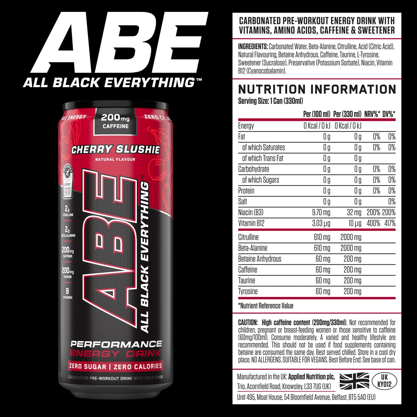 ABE - Energy & Performance Pre Workout Cans x12 - Sin azúcar.