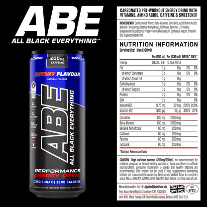 ABE - Energy & Performance Pre Workout Cans x12 - Sin azúcar.