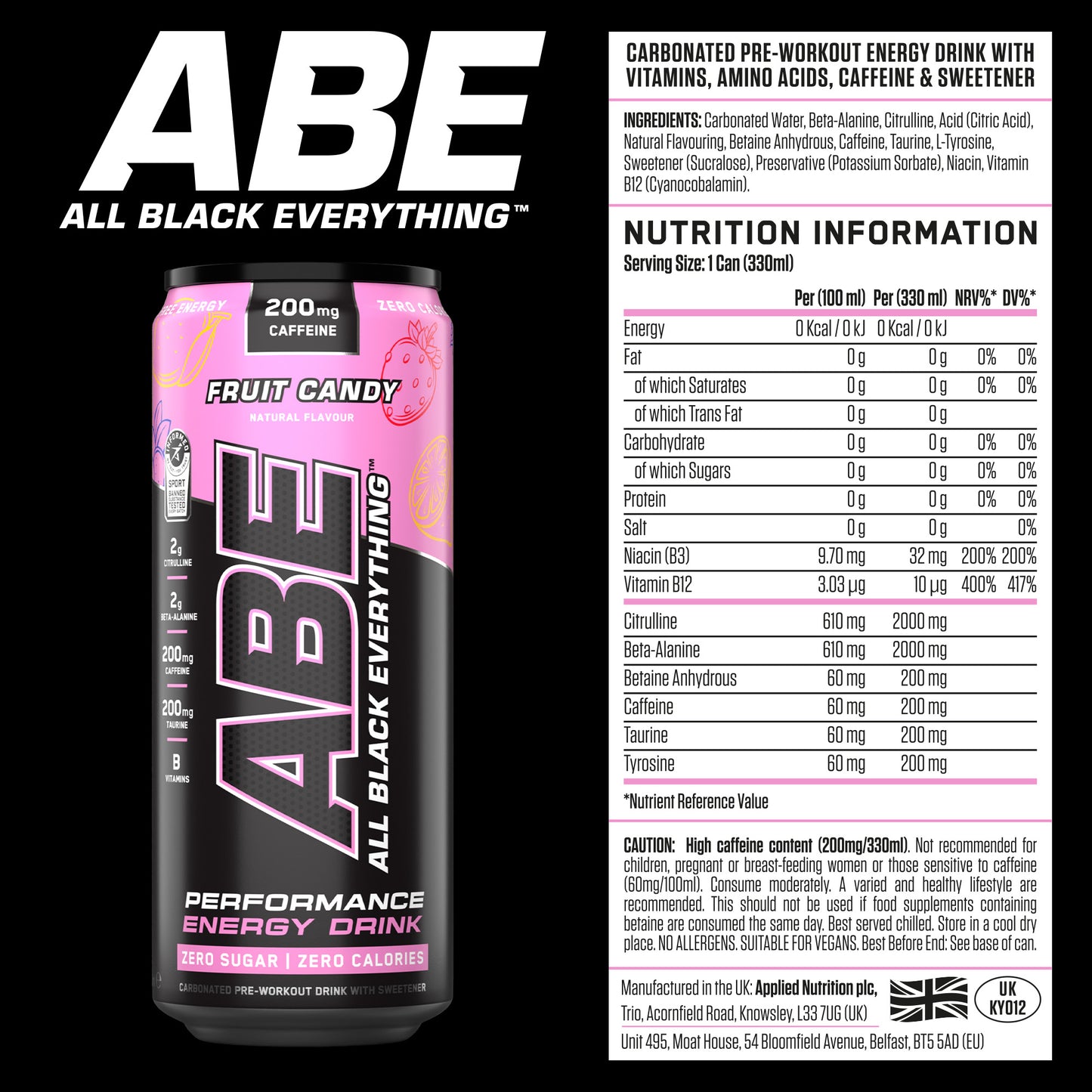 ABE - Energy & Performance Pre Workout Cans x12 - Sin azúcar.
