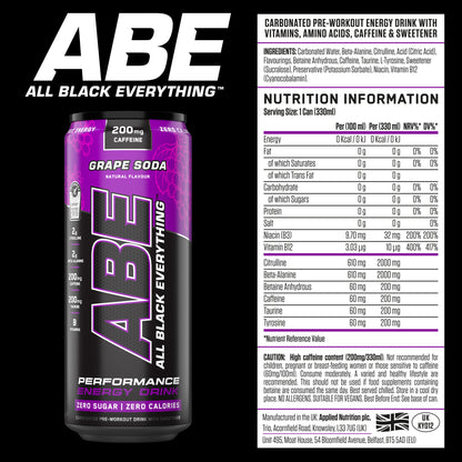 ABE - Energy & Performance Pre Workout Cans x12 - Sin azúcar.