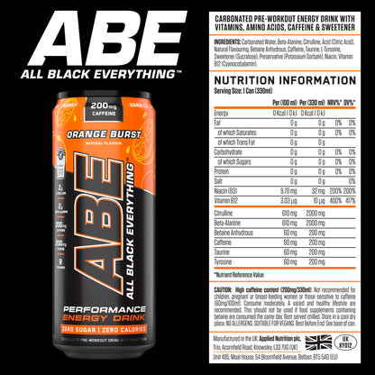 ABE - Energy & Performance Pre Workout Cans x12 - Sin azúcar.
