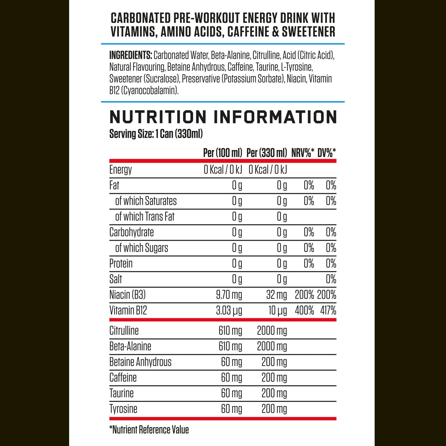 ABE - Energy & Performance Pre Workout Cans x12 - Sin azúcar.