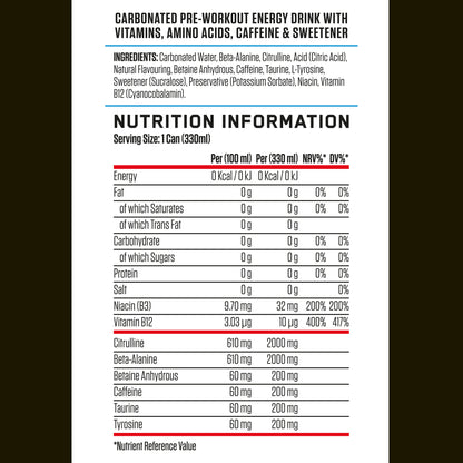 ABE - Energy & Performance Pre Workout Cans x12 - Sin azúcar.