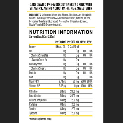ABE - Energy & Performance Pre Workout Cans x12 - Sin azúcar.