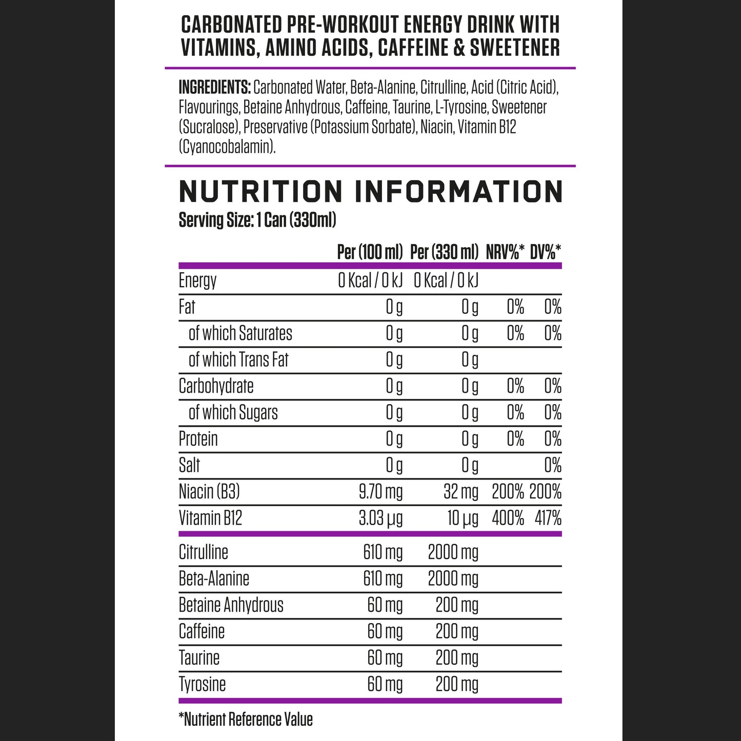 ABE - Energy & Performance Pre Workout Cans x12 - Sin azúcar.