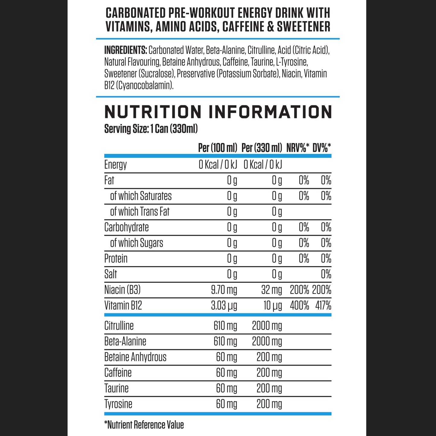 ABE - Energy & Performance Pre Workout Cans x12 - Sin azúcar.