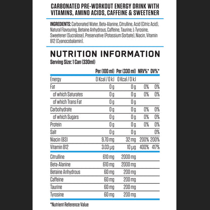 ABE - Energy & Performance Pre Workout Cans x12 - Sin azúcar.