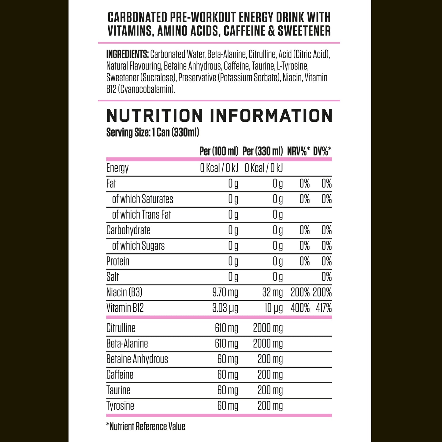 ABE - Energy & Performance Pre Workout Cans x12 - Sin azúcar.