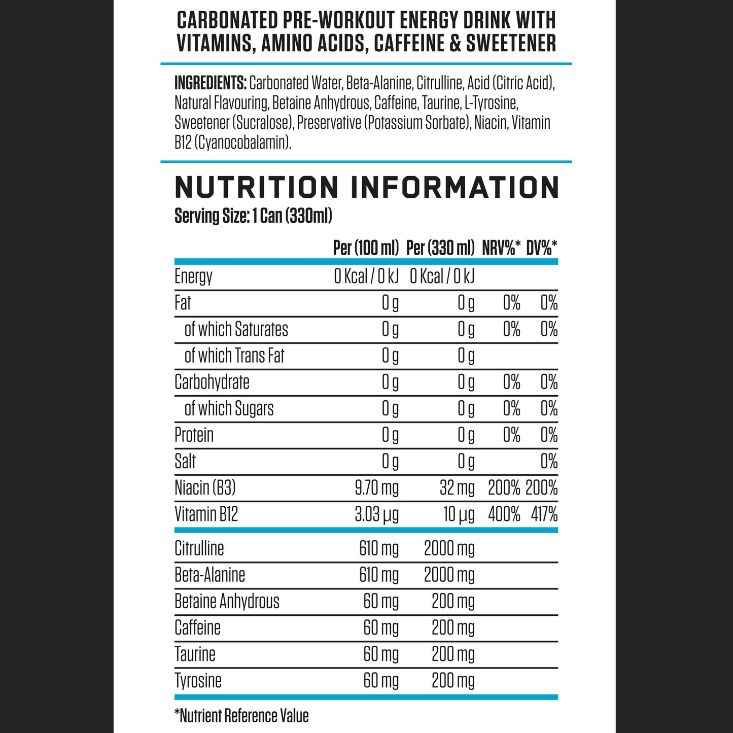 ABE - Energy & Performance Pre Workout Cans x12 - Sin azúcar.