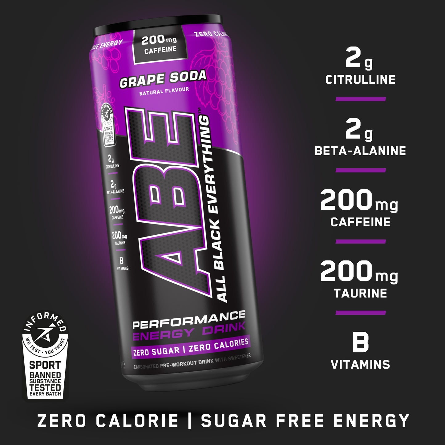 ABE - Energy & Performance Pre Workout Cans x12 - Sin azúcar.