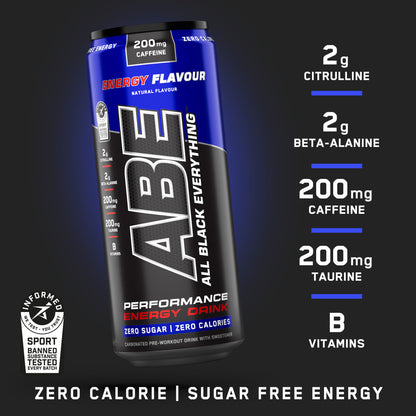 ABE - Energy & Performance Pre Workout Cans x12 - Sin azúcar.